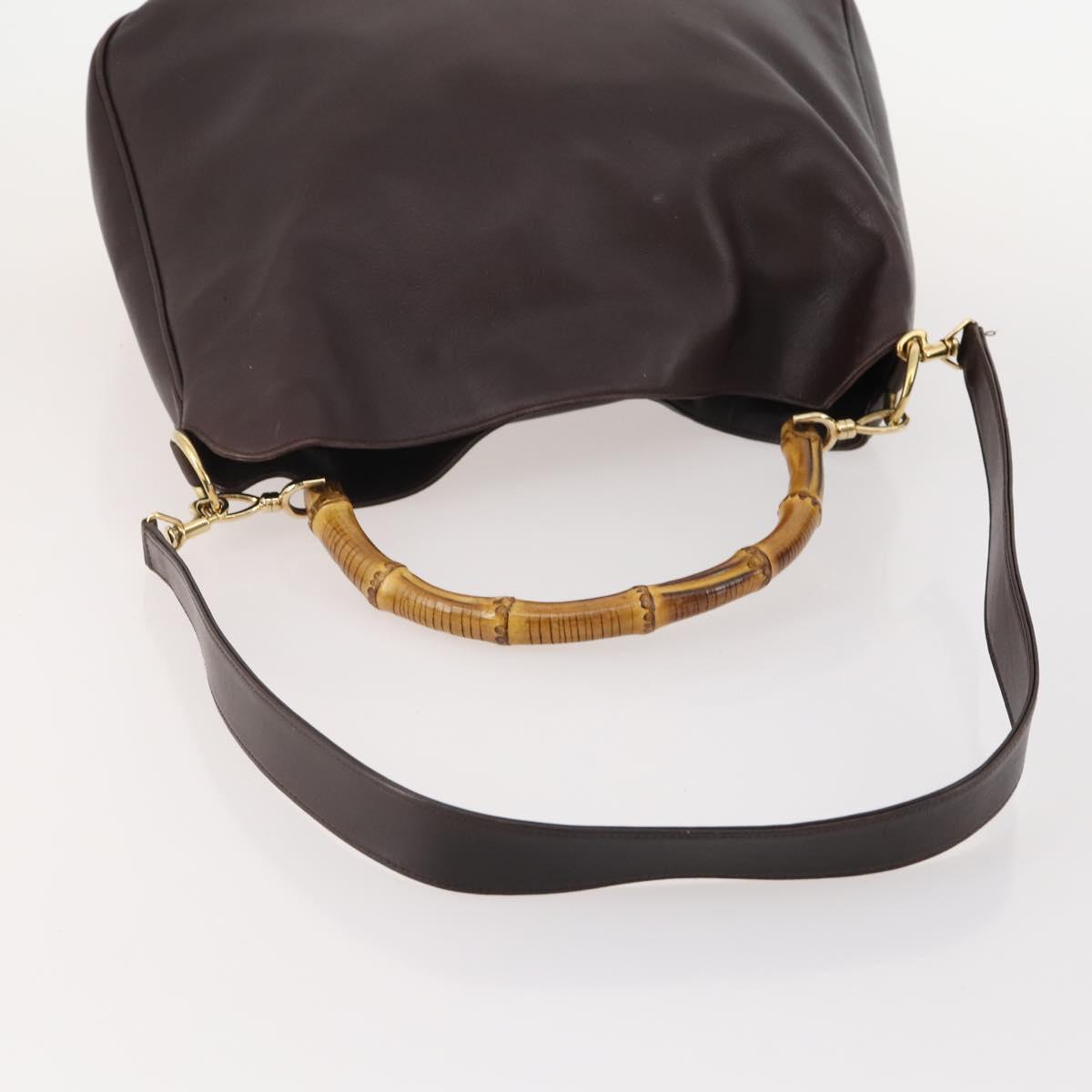GUCCI Bamboo Shoulder Bag Leather 2way Brown Gold 001 1577 Auth 180797