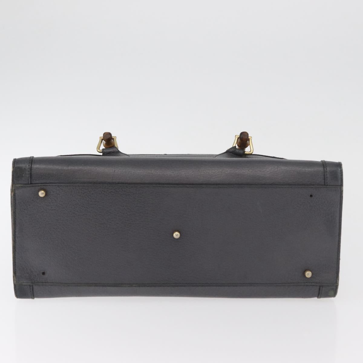 GUCCI Bamboo Tote Bag Leather Black Gold Auth 180798