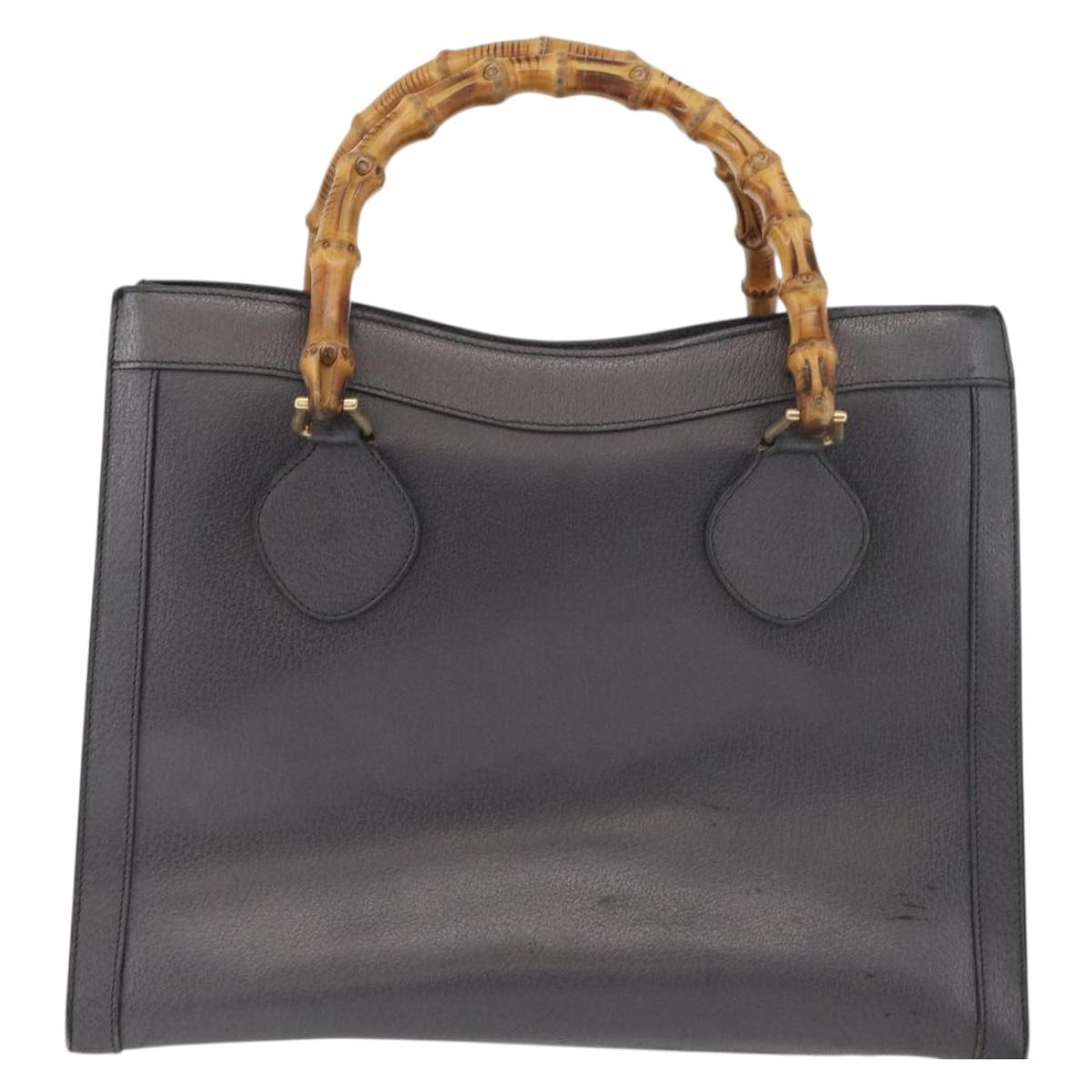 GUCCI Bamboo Tote Bag Leather Black Gold Auth 180798