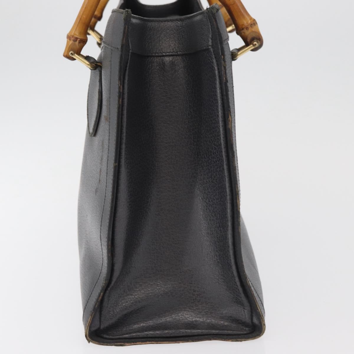 GUCCI Bamboo Tote Bag Leather Black Gold Auth 180798