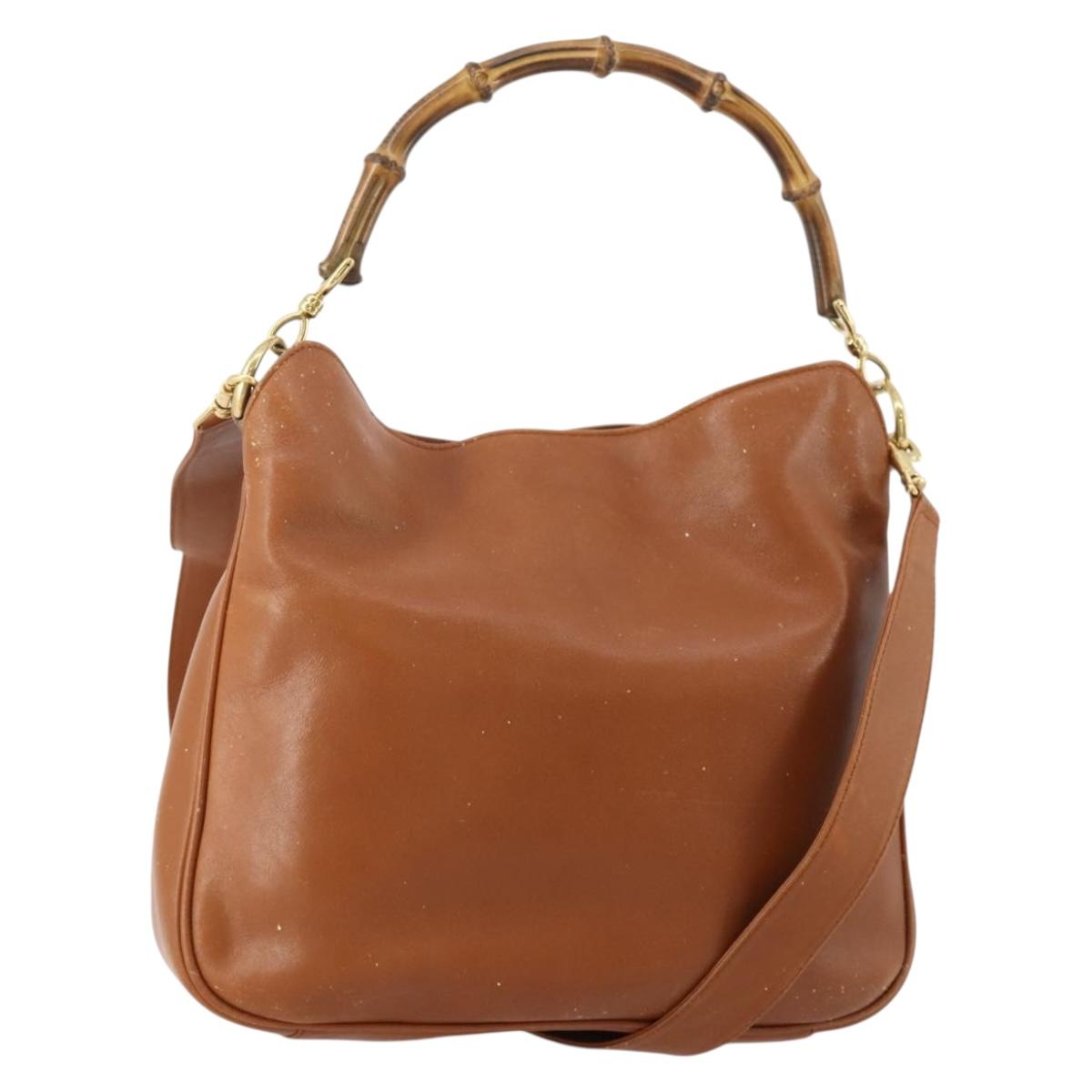GUCCI Bamboo Shoulder Bag Leather 2way Brown Gold 001 2113 1638 Auth 180799