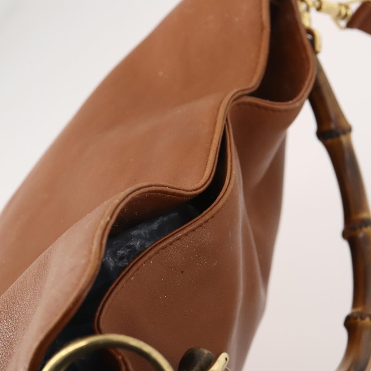 GUCCI Bamboo Shoulder Bag Leather 2way Brown Gold 001 2113 1638 Auth 180799