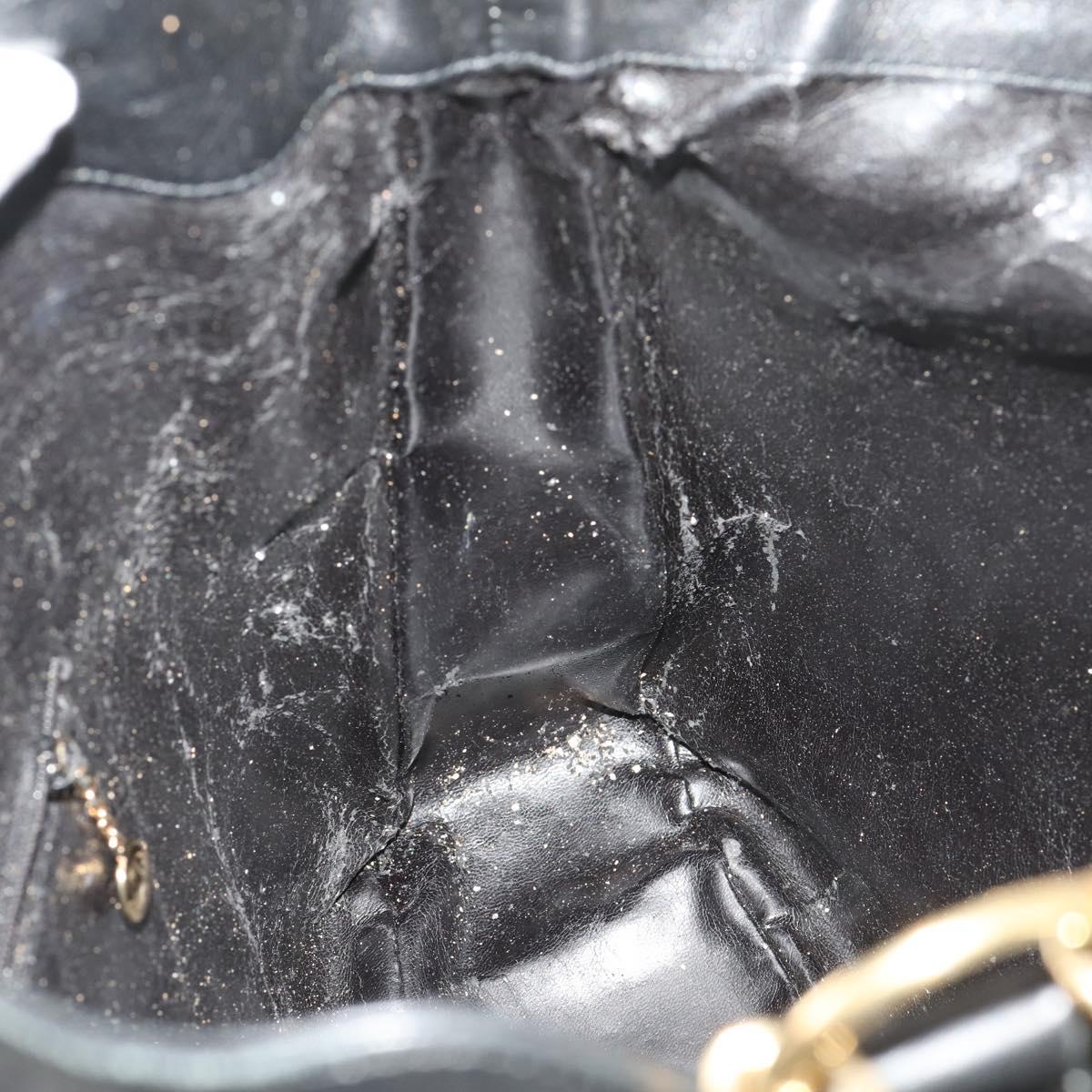 GUCCI Bamboo Shoulder Bag Leather 2way Black Gold 001 1577 Auth 180801