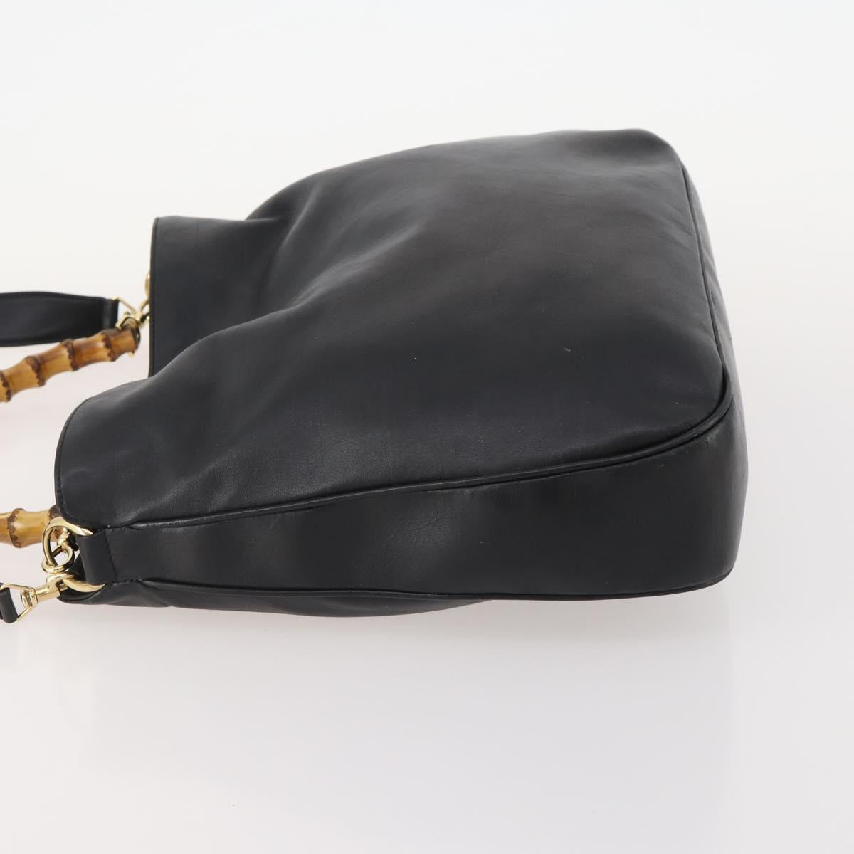 GUCCI Bamboo Shoulder Bag Leather 2way Black Gold 001 1577 Auth 180801