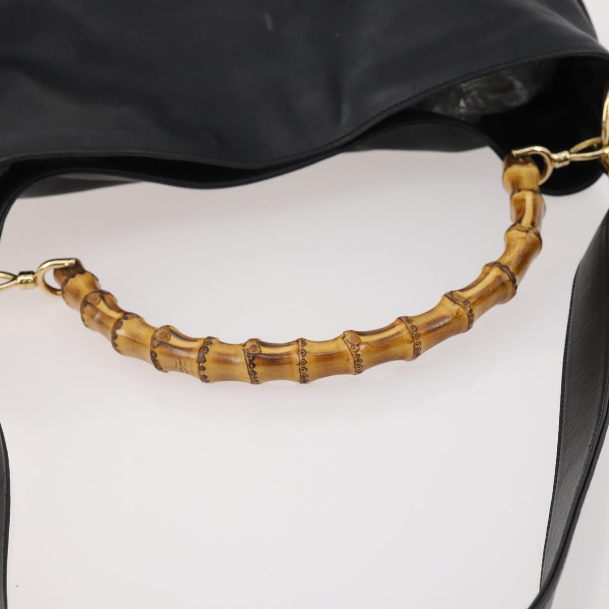 GUCCI Bamboo Shoulder Bag Leather 2way Black Gold 001 1577 Auth 180801
