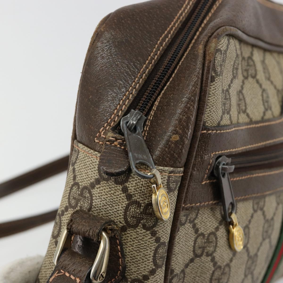 GUCCI GG Supreme Web Sherry Line Shoulder Bag PVC Beige Gold Auth 180803