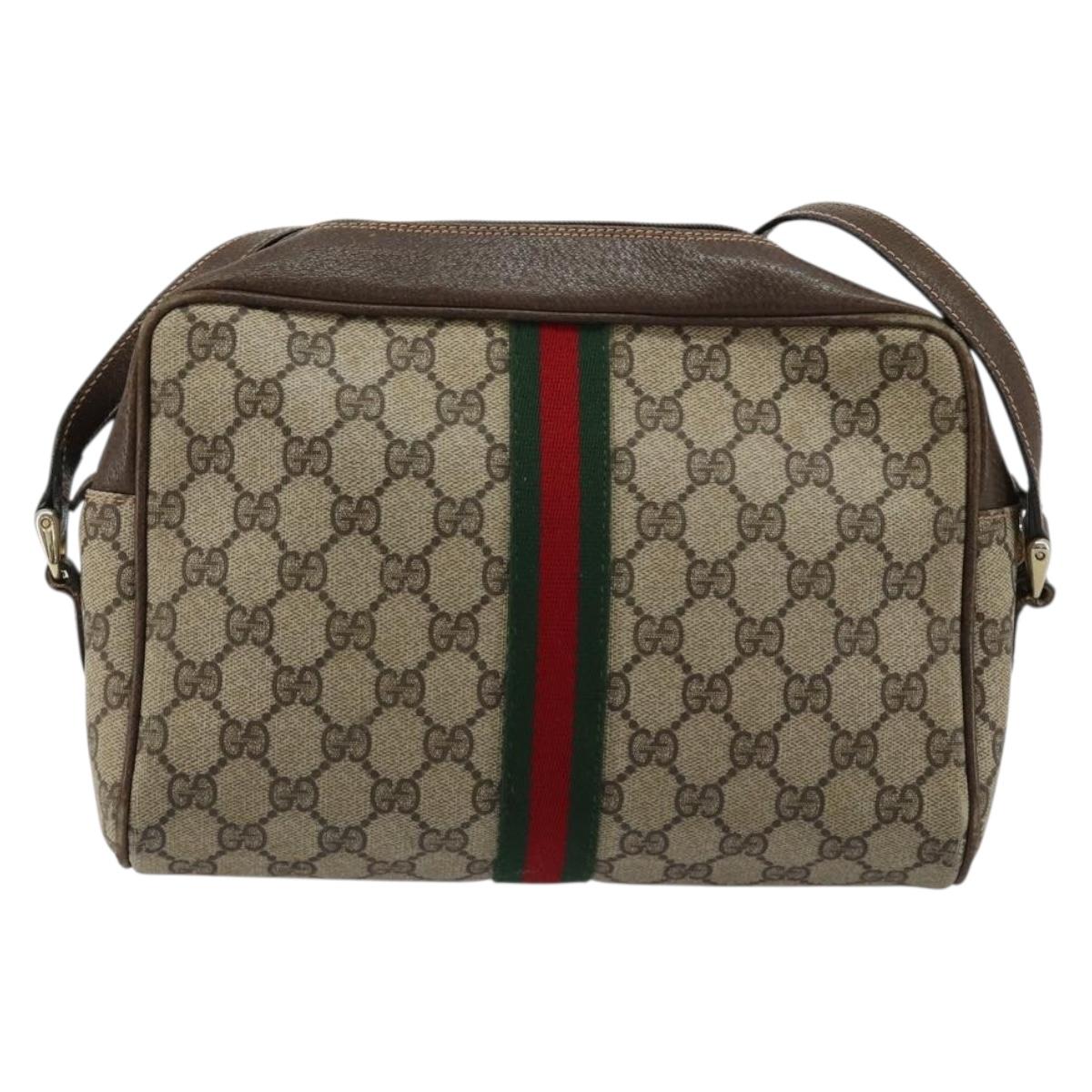 GUCCI GG Supreme Web Sherry Line Shoulder Bag PVC Beige Gold Auth 180803