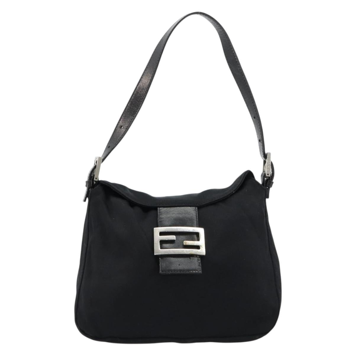 FENDI Mamma Baguette Shoulder Bag Nylon Black Silver Auth 180804