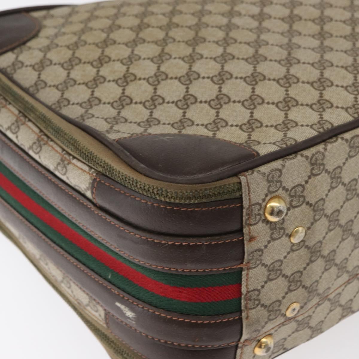 GUCCI GG Supreme Web Sherry Line Trunk PVC Beige Gold Red Auth 180805