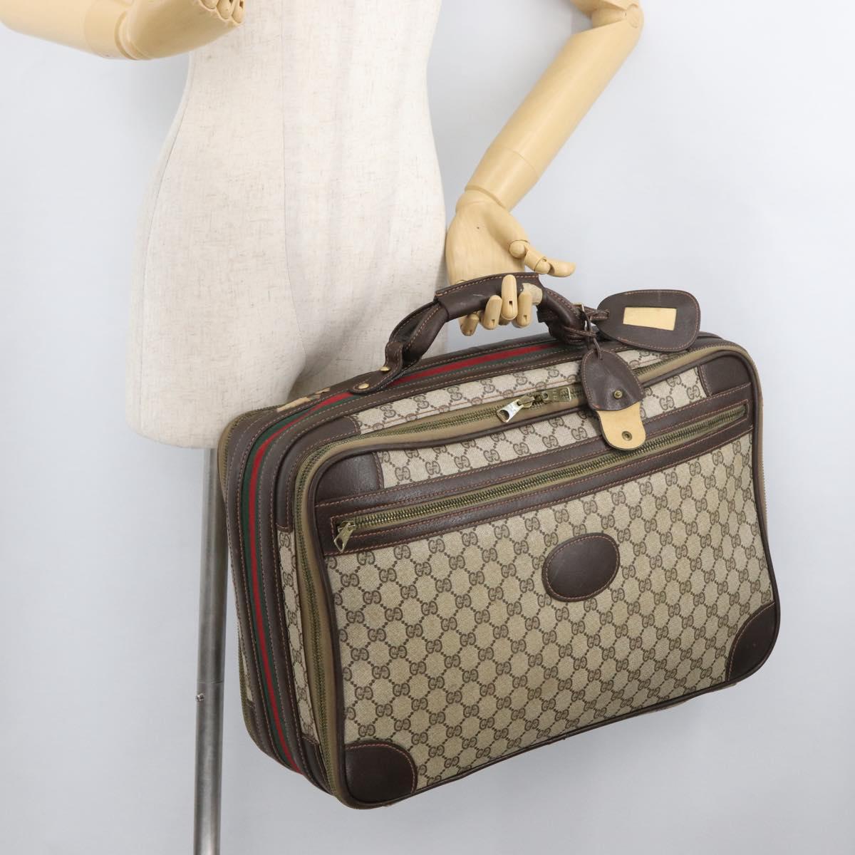 GUCCI GG Supreme Web Sherry Line Trunk PVC Beige Gold Red Auth 180805
