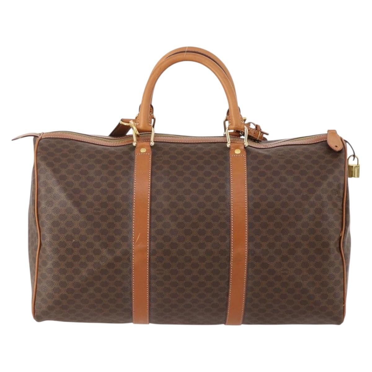 CELINE Macadam Canvas Boston Bag PVC Leather 2way Brown Gold Auth 180808A