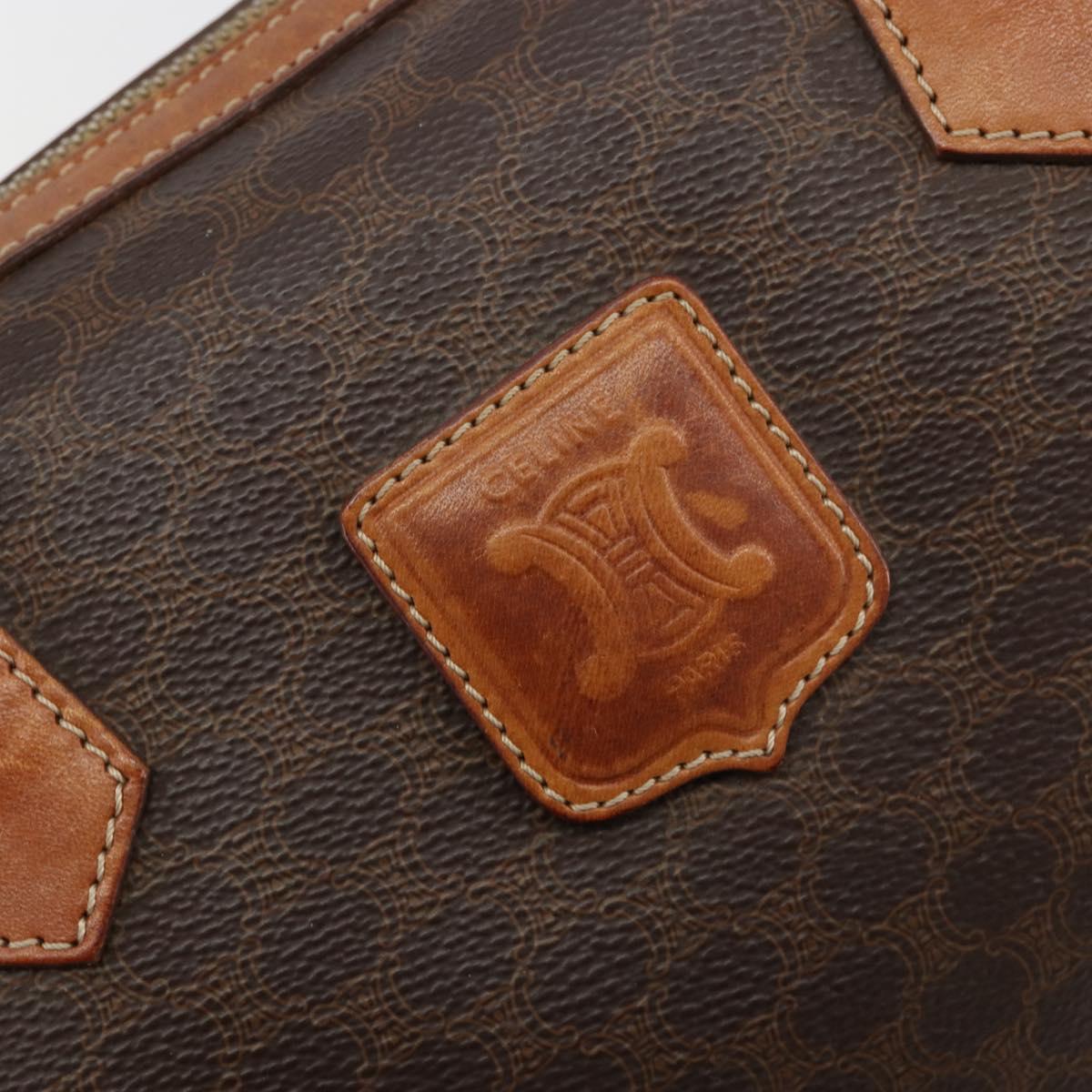 CELINE Macadam Canvas Hand Bag PVC Leather Brown Gold Auth 180809A