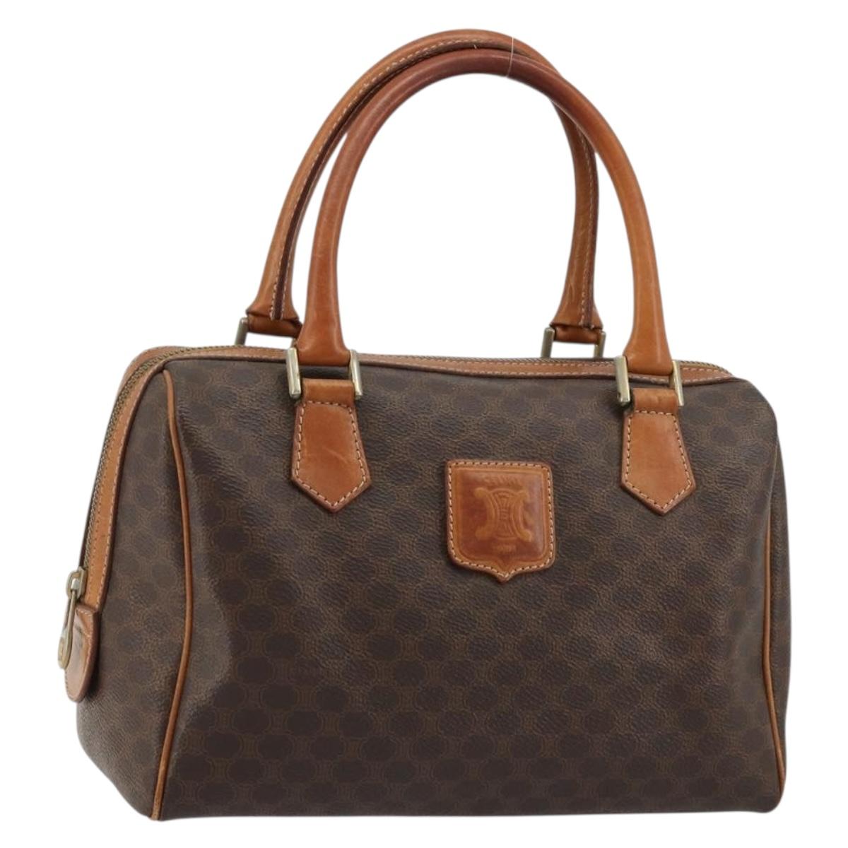 CELINE Macadam Canvas Hand Bag PVC Leather Brown Gold Auth 180809A
