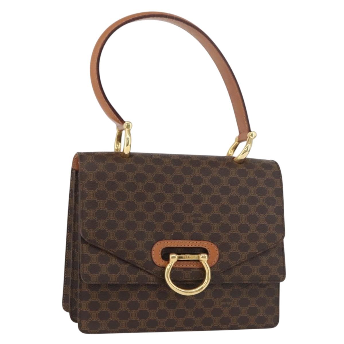 CELINE Macadam Canvas Hand Bag PVC Leather Brown Gold Auth 180815A