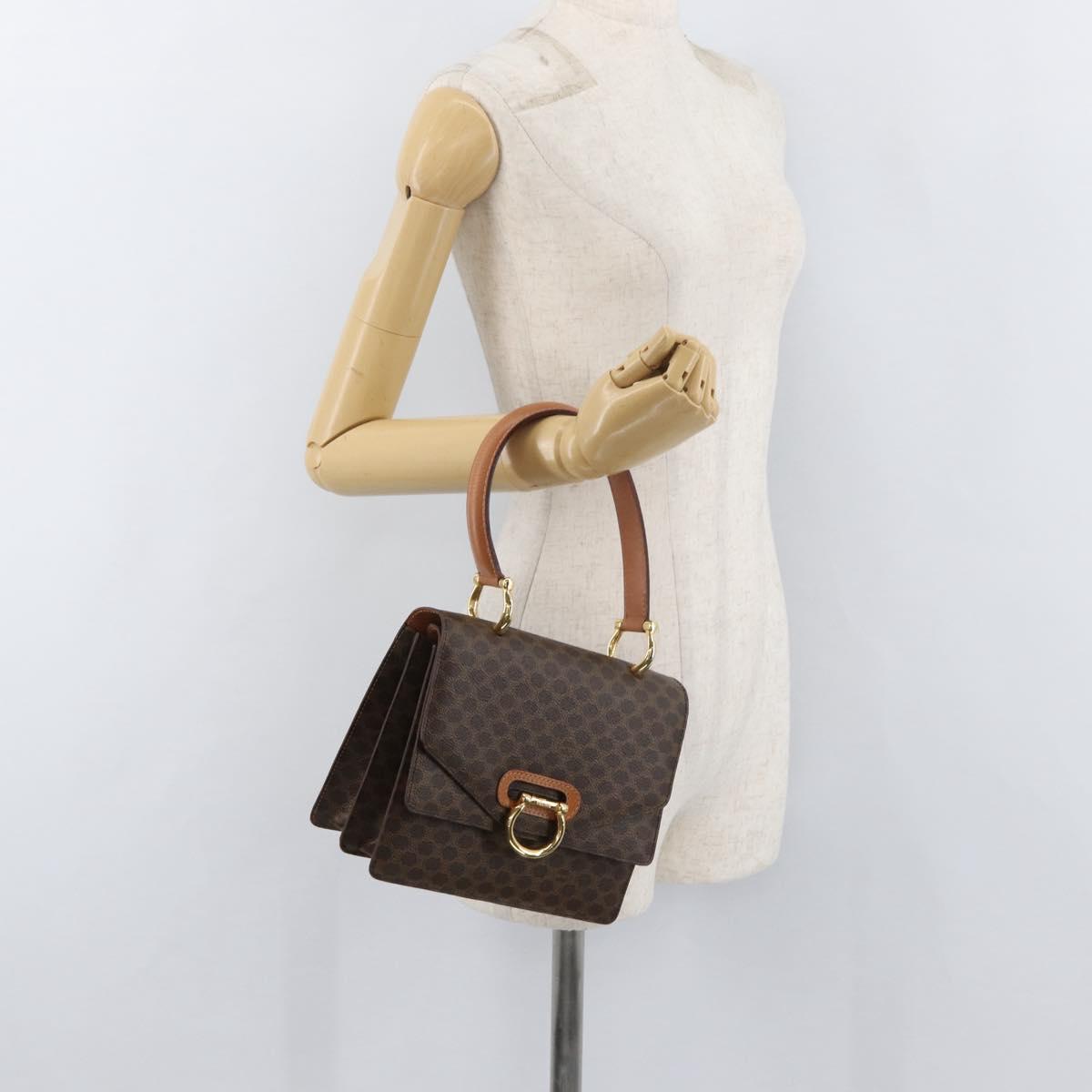CELINE Macadam Canvas Hand Bag PVC Leather Brown Gold Auth 180815A