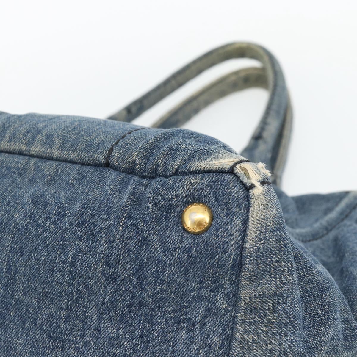PRADA Canapa MM Hand Bag Denim Blue Gold Auth 180818