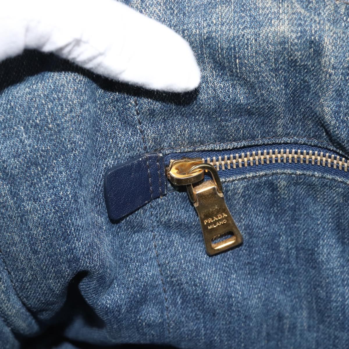 PRADA Canapa MM Hand Bag Denim Blue Gold Auth 180818