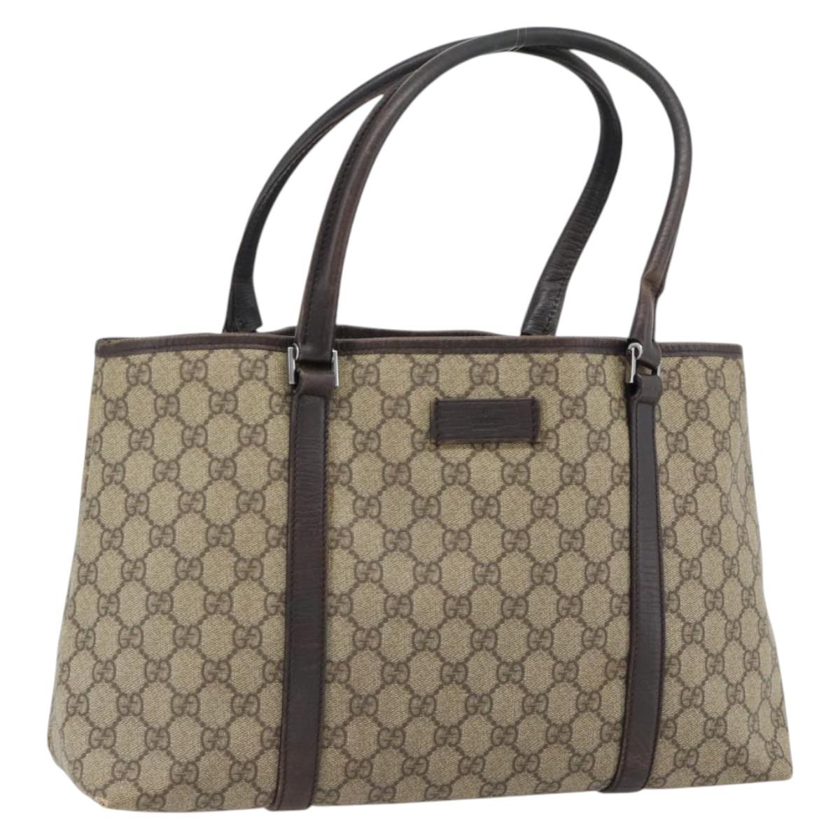 GUCCI GG Supreme Tote Bag PVC Beige Silver 114595 Auth 180826