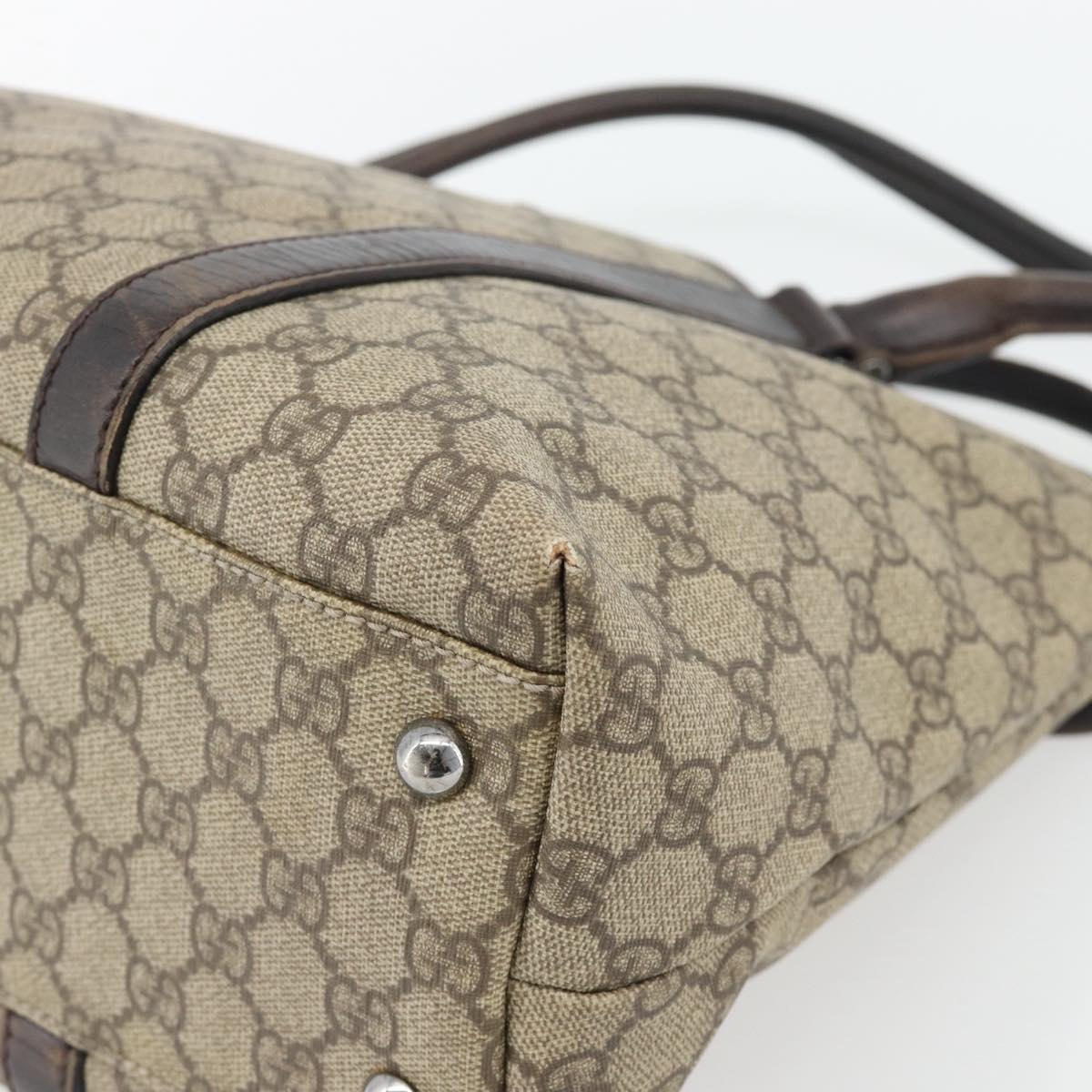 GUCCI GG Supreme Tote Bag PVC Beige Silver 114595 Auth 180826