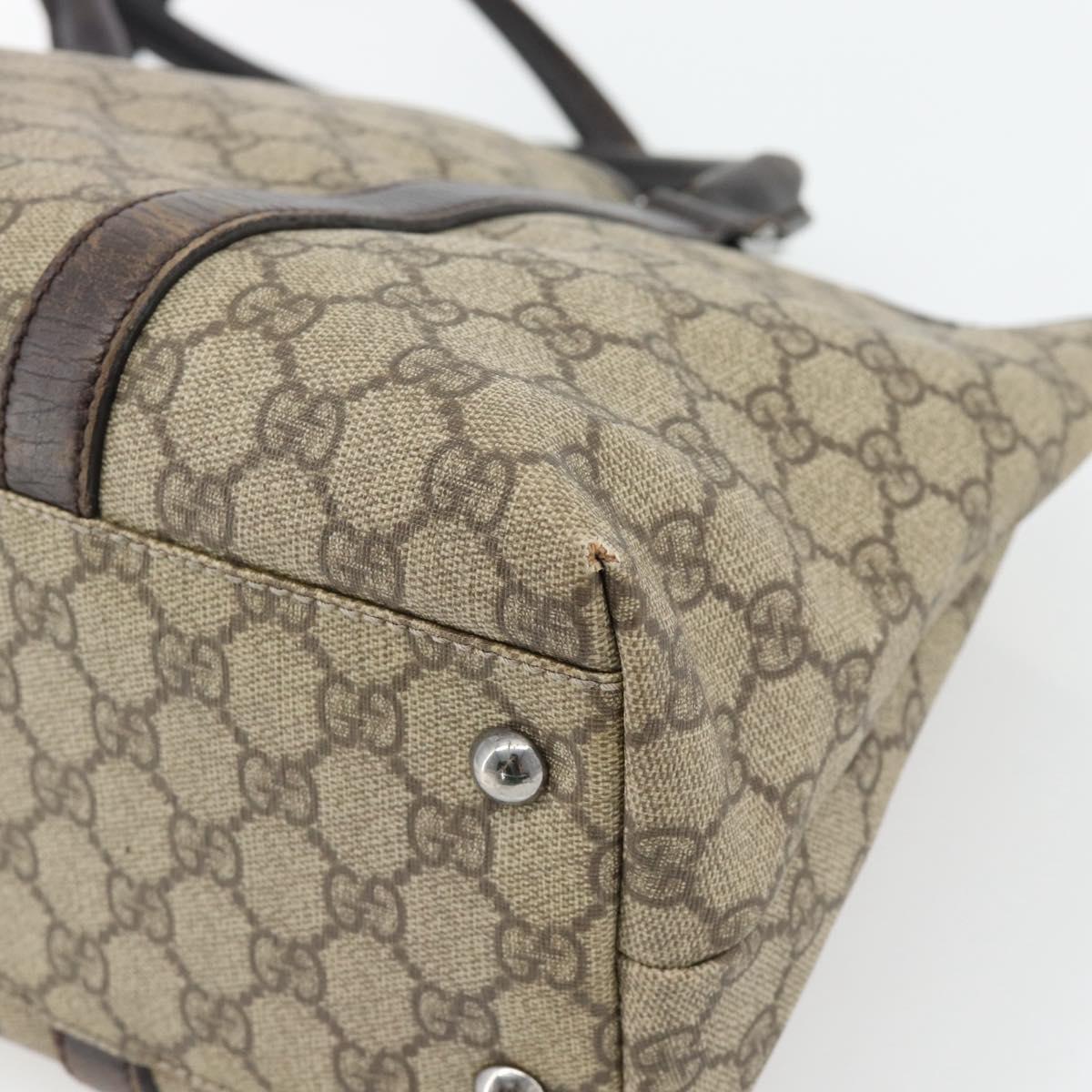 GUCCI GG Supreme Tote Bag PVC Beige Silver 114595 Auth 180826
