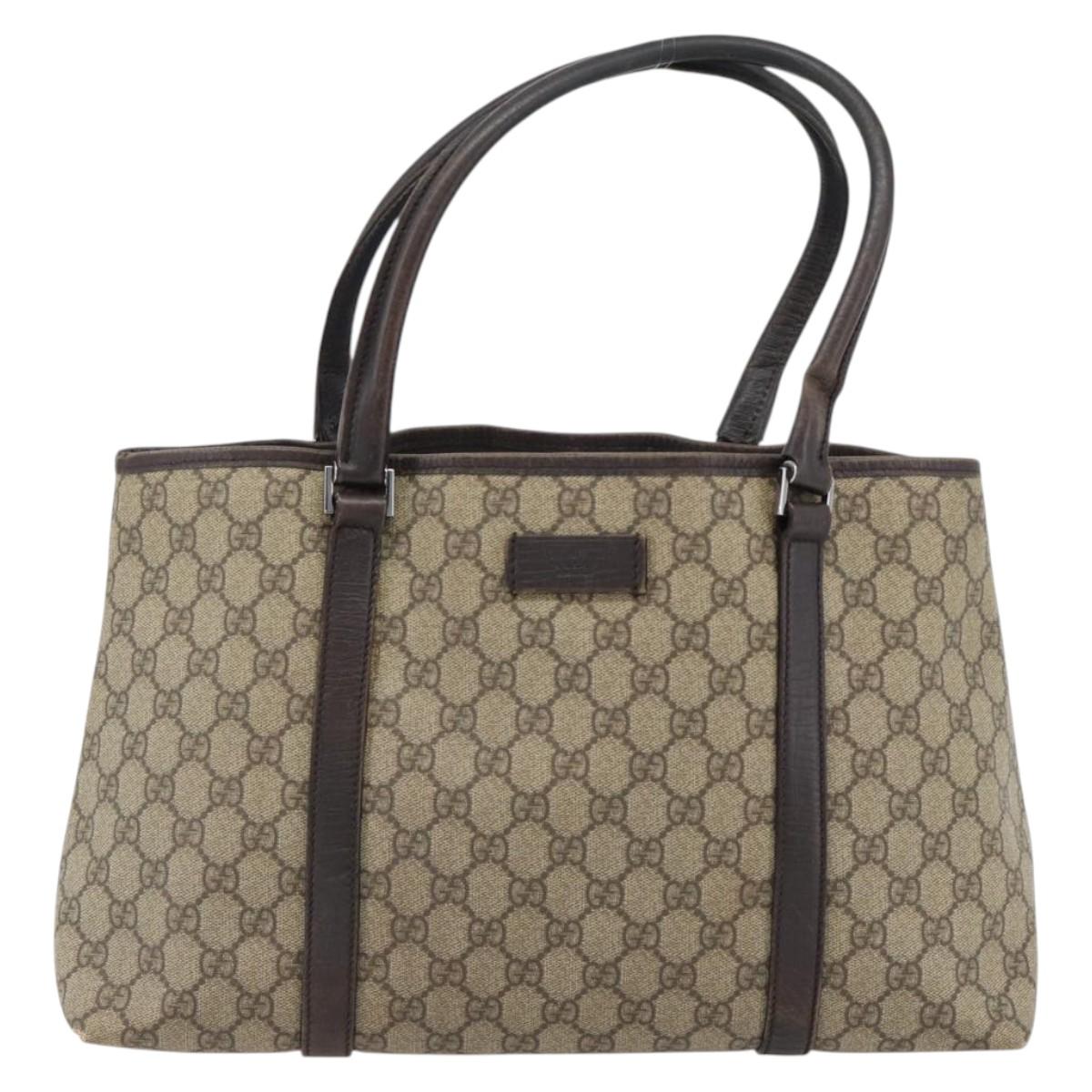 GUCCI GG Supreme Tote Bag PVC Beige Silver 114595 Auth 180826