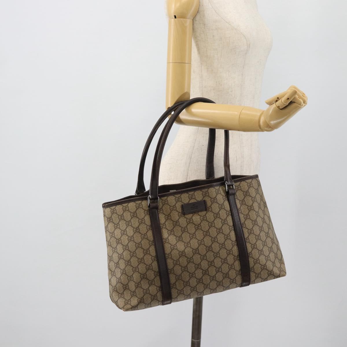 GUCCI GG Supreme Tote Bag PVC Beige Silver 114595 Auth 180826