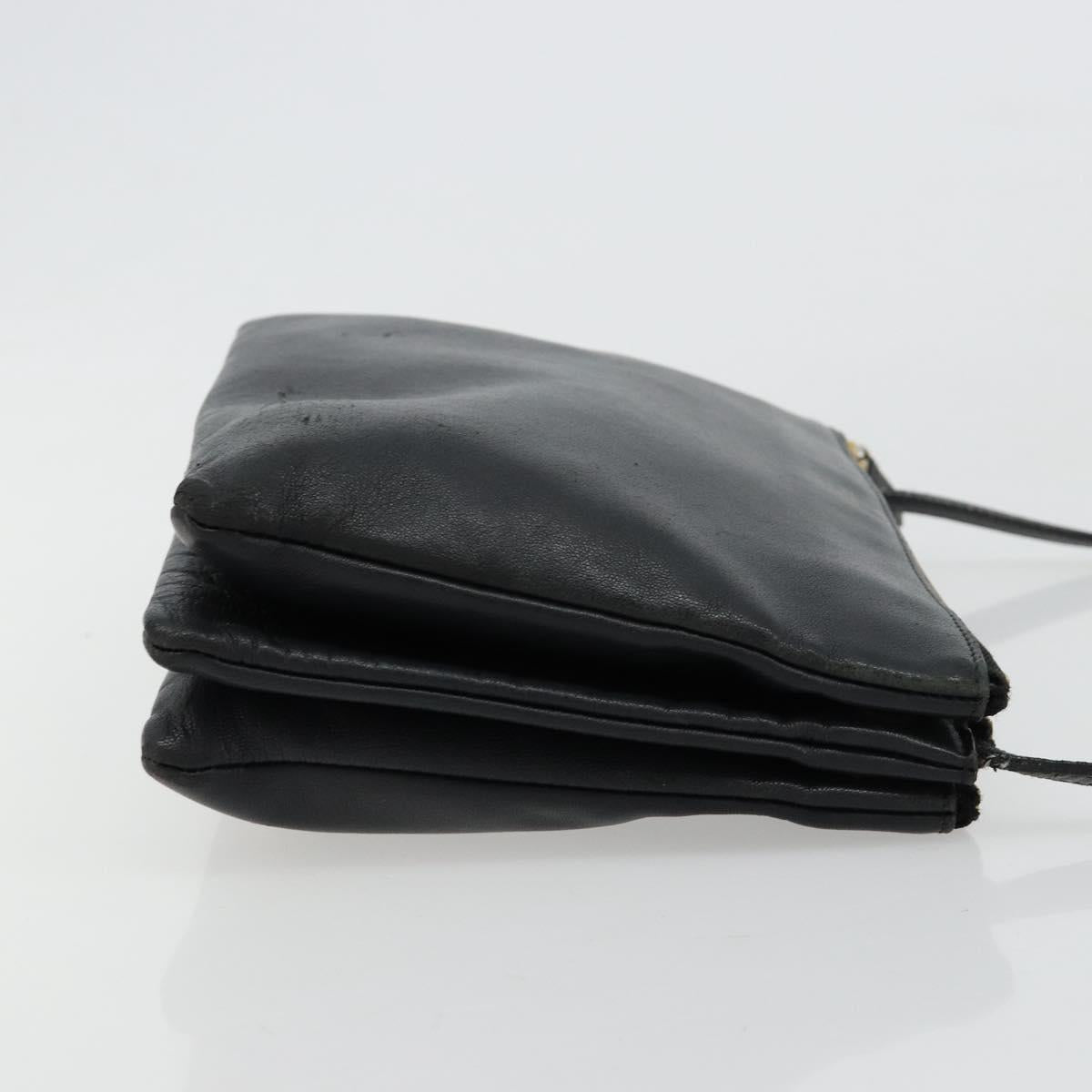 CELINE Trio Shoulder Bag Leather Black Gold Auth 180834