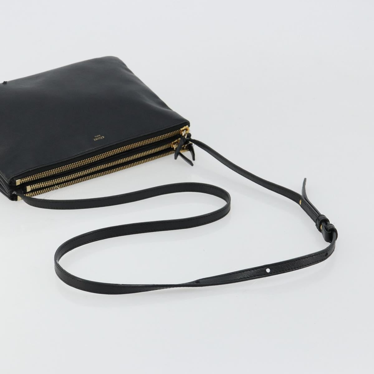 CELINE Trio Shoulder Bag Leather Black Gold Auth 180834