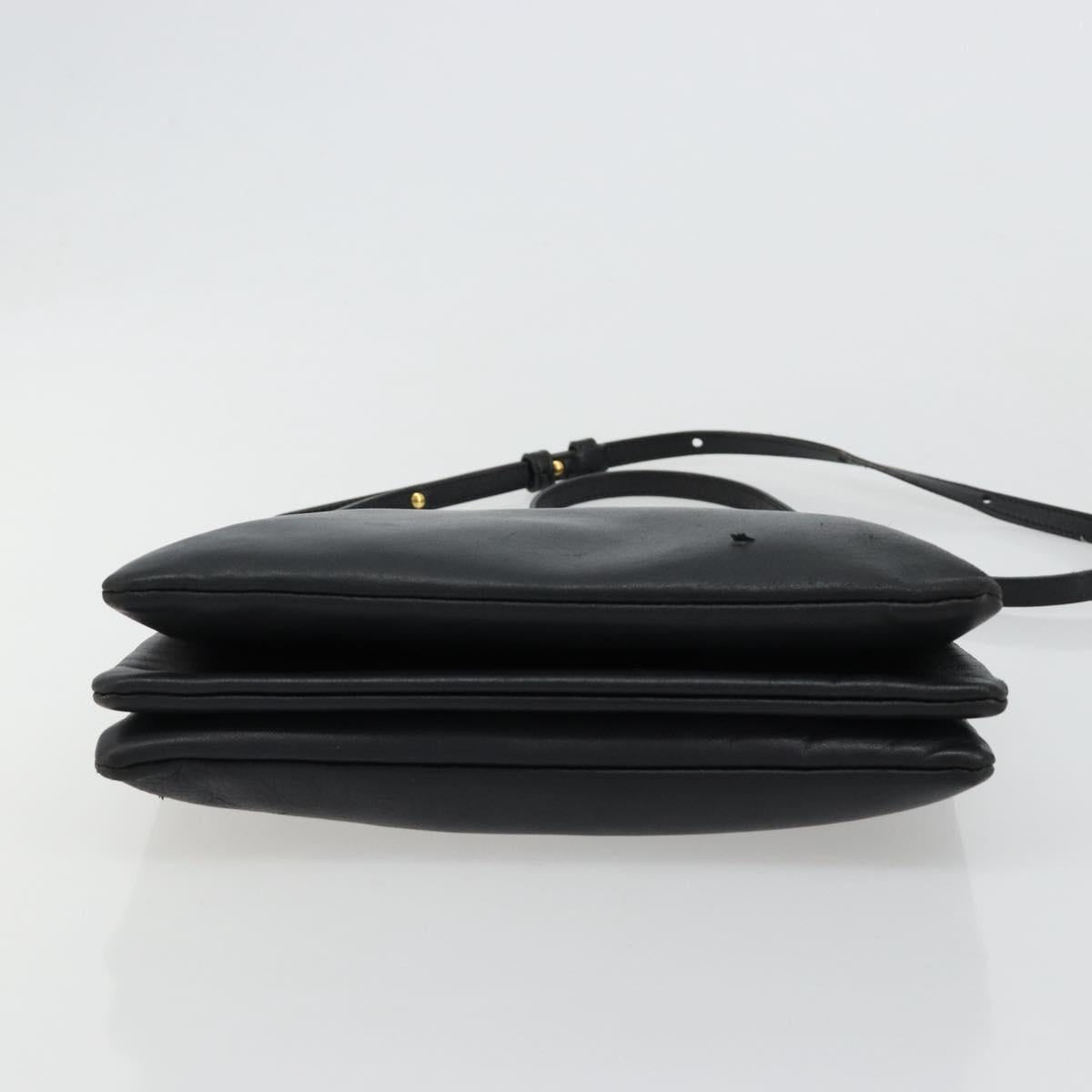 CELINE Trio Shoulder Bag Leather Black Gold Auth 180834