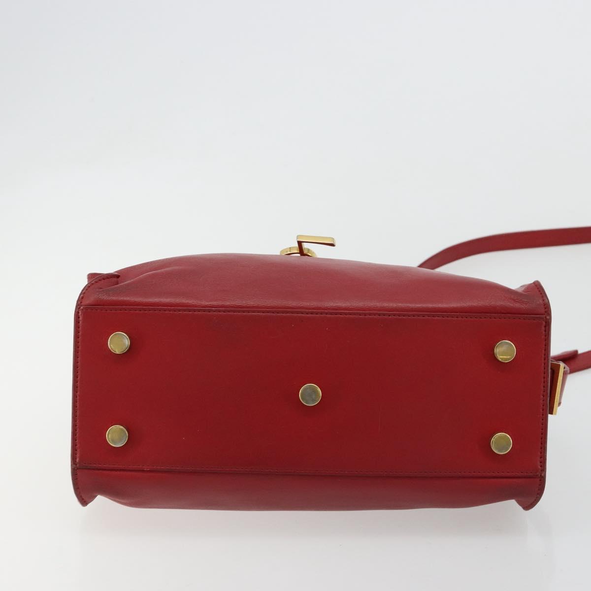 SAINT LAURENT Baby Kabas Hand Bag Leather 2way Red Gold Auth 180845A