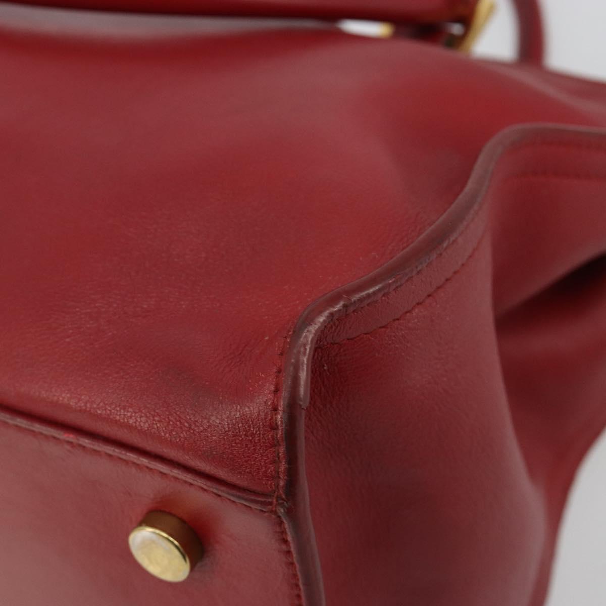 SAINT LAURENT Baby Kabas Hand Bag Leather 2way Red Gold Auth 180845A