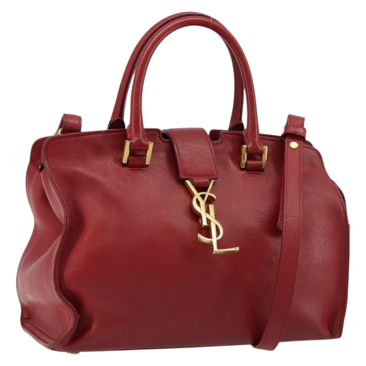 SAINT LAURENT Baby Kabas Hand Bag Leather 2way Red Gold Auth 180845A