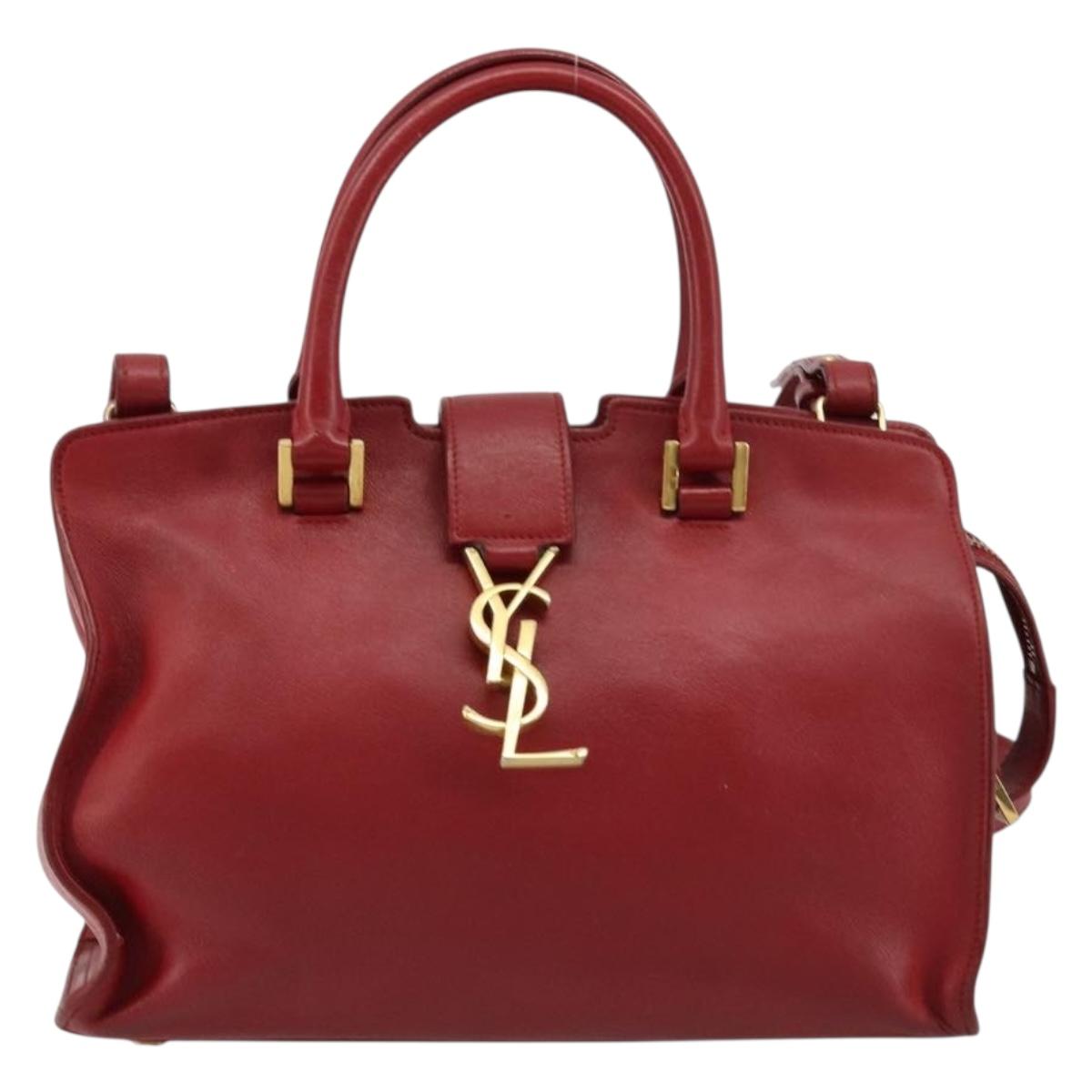 SAINT LAURENT Baby Kabas Hand Bag Leather 2way Red Gold Auth 180845A