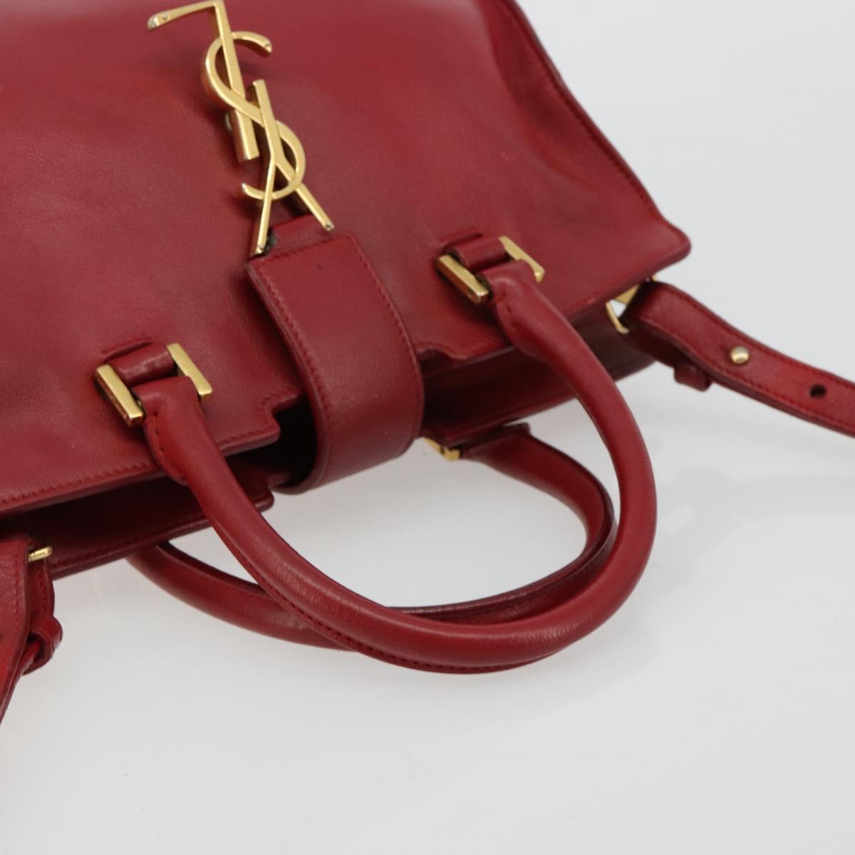 SAINT LAURENT Baby Kabas Hand Bag Leather 2way Red Gold Auth 180845A