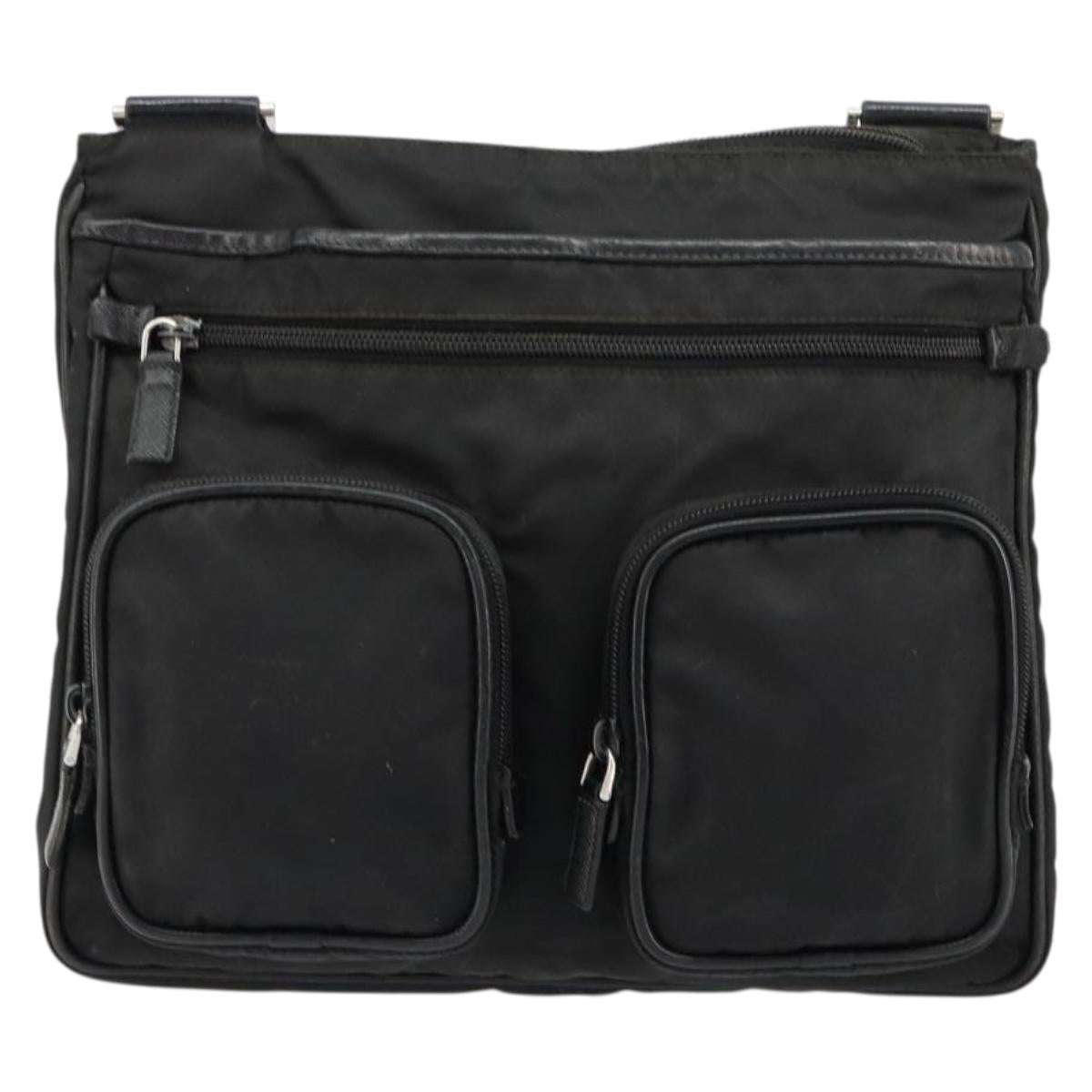 PRADA Shoulder Bag Nylon Black Silver Auth 180848