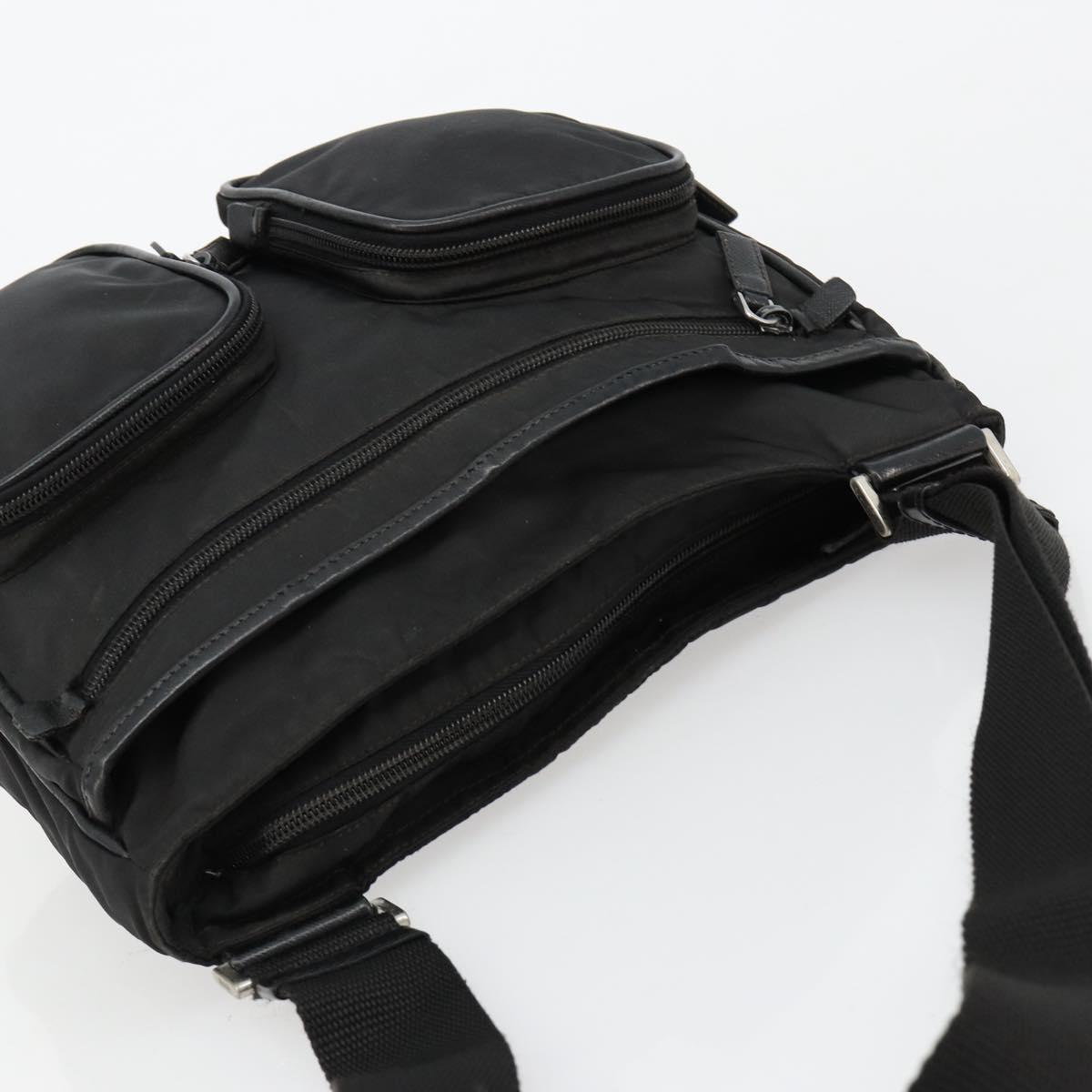 PRADA Shoulder Bag Nylon Black Silver Auth 180848