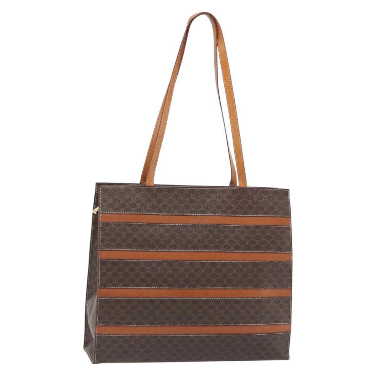 CELINE Macadam Canvas Tote Bag PVC Leather Brown Gold Auth 180849