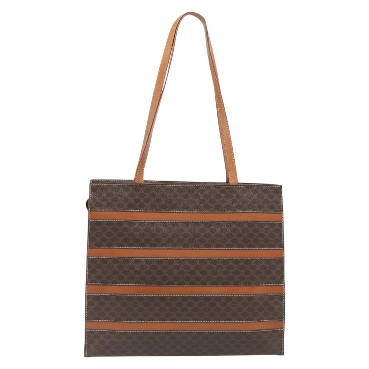 CELINE Macadam Canvas Tote Bag PVC Leather Brown Gold Auth 180849