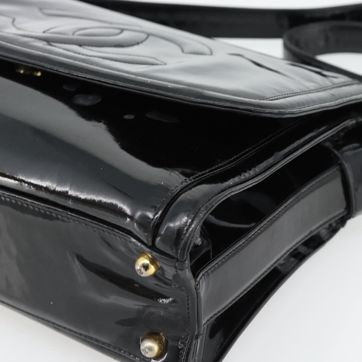 CHANEL Shoulder Bag Patent leather Black Gold CC Auth 180857