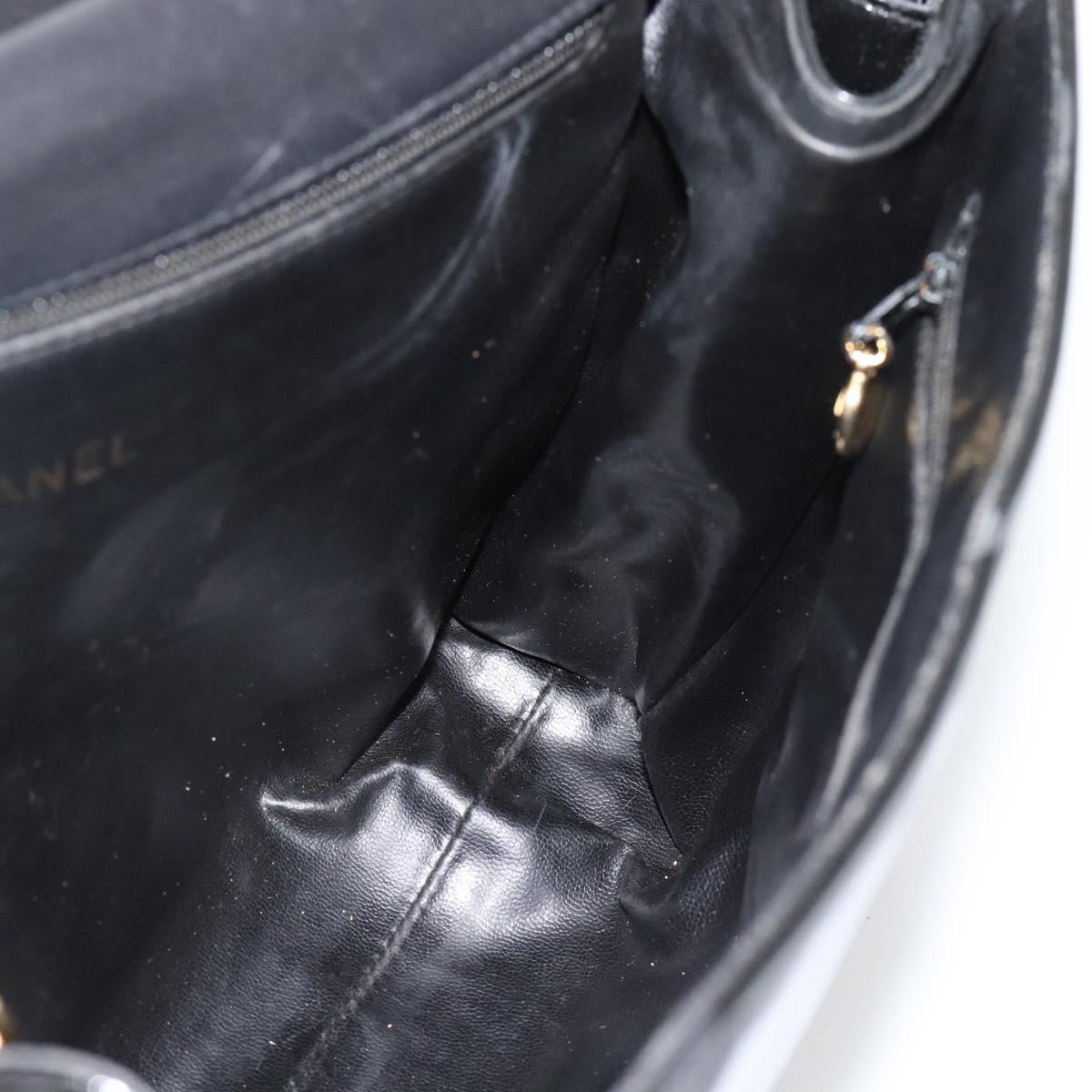 CHANEL Shoulder Bag Patent leather Black Gold CC Auth 180857
