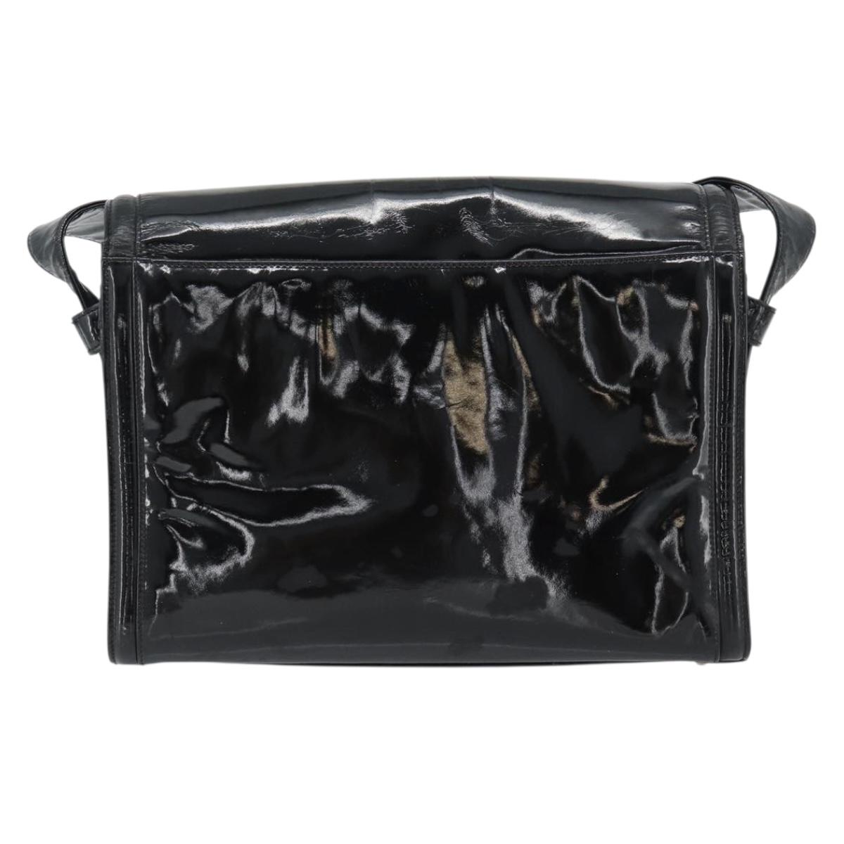 CHANEL Shoulder Bag Patent leather Black Gold CC Auth 180857