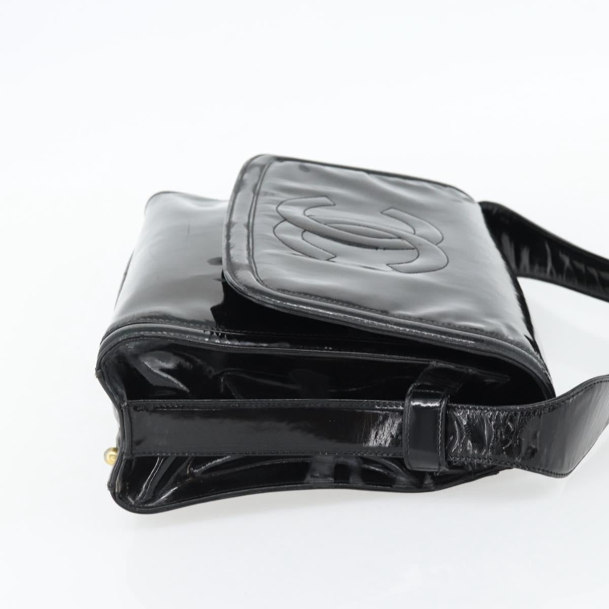 CHANEL Shoulder Bag Patent leather Black Gold CC Auth 180857