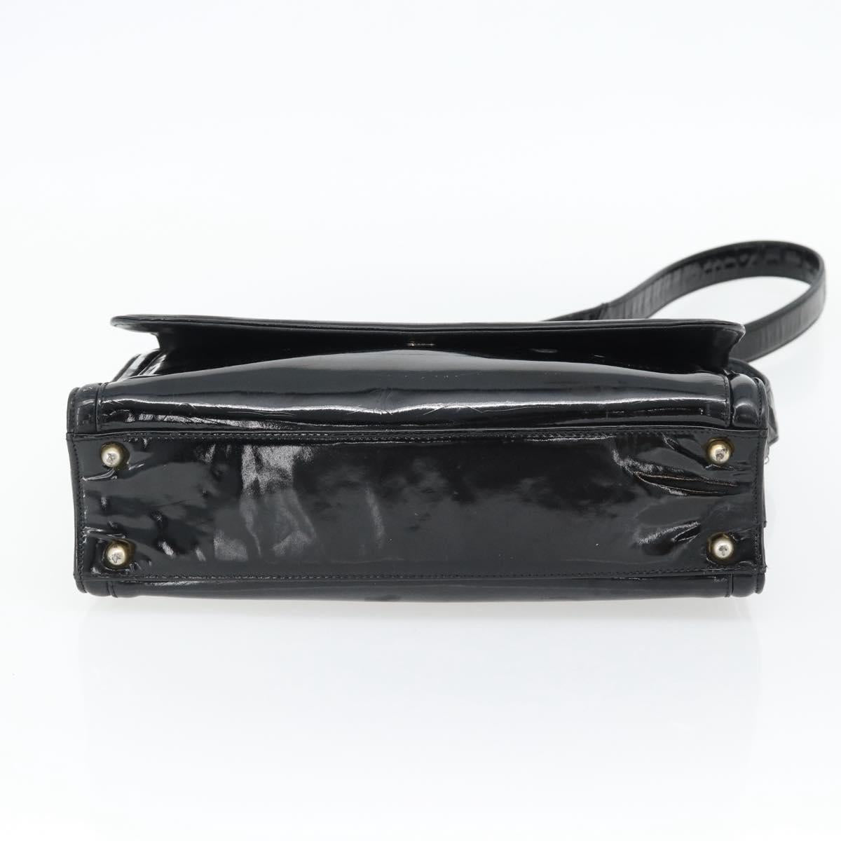 CHANEL Shoulder Bag Patent leather Black Gold CC Auth 180857