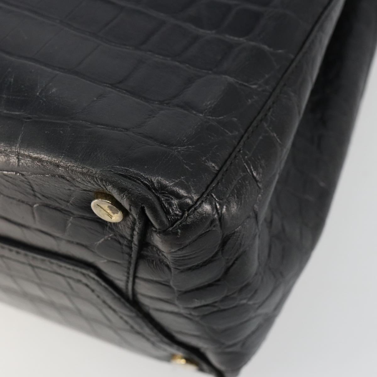 Salvatore Ferragamo Vala Hand Bag Leather Black Gold Auth 180858