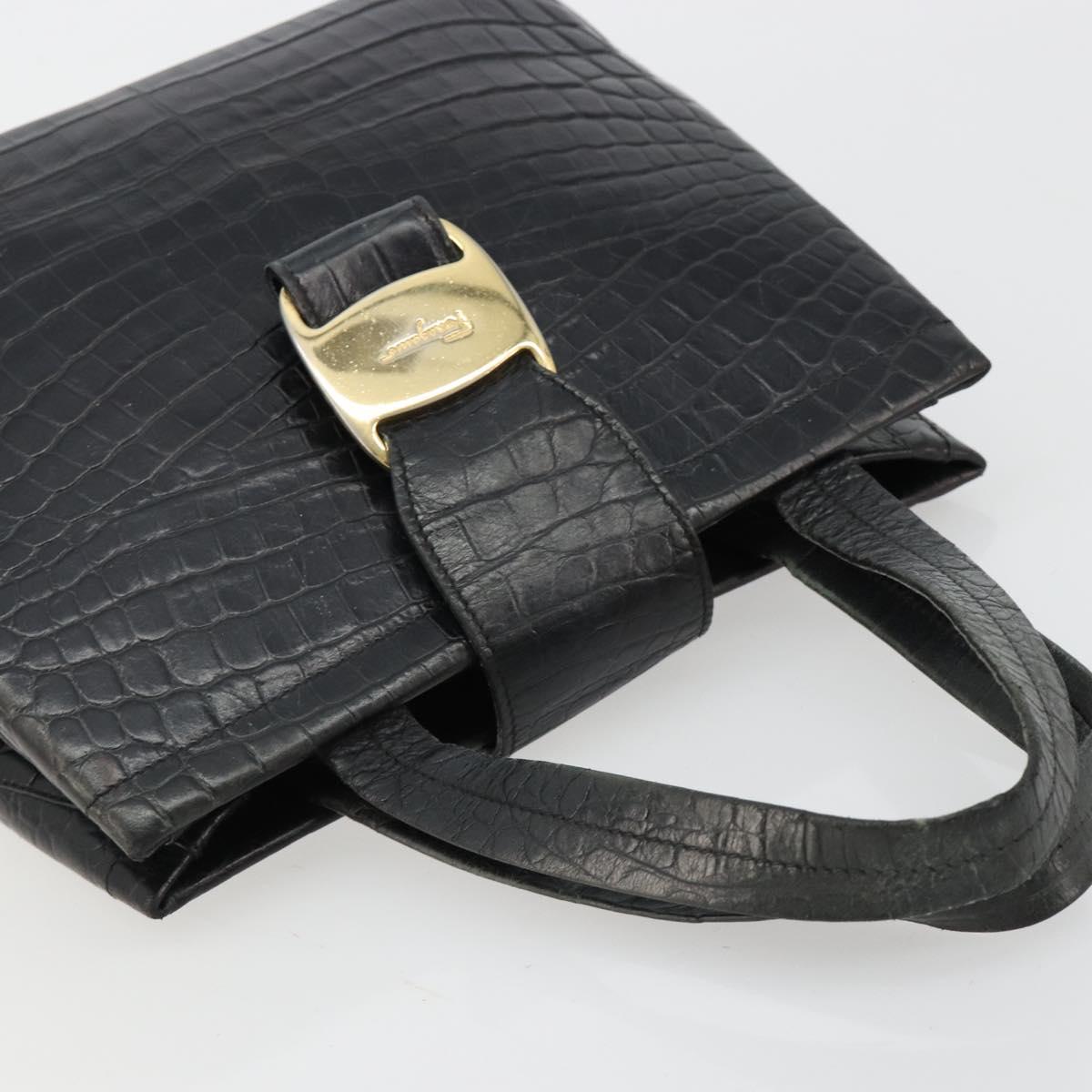 Salvatore Ferragamo Vala Hand Bag Leather Black Gold Auth 180858