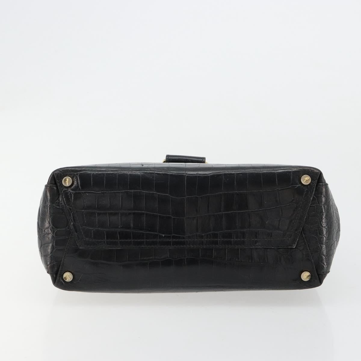 Salvatore Ferragamo Vala Hand Bag Leather Black Gold Auth 180858