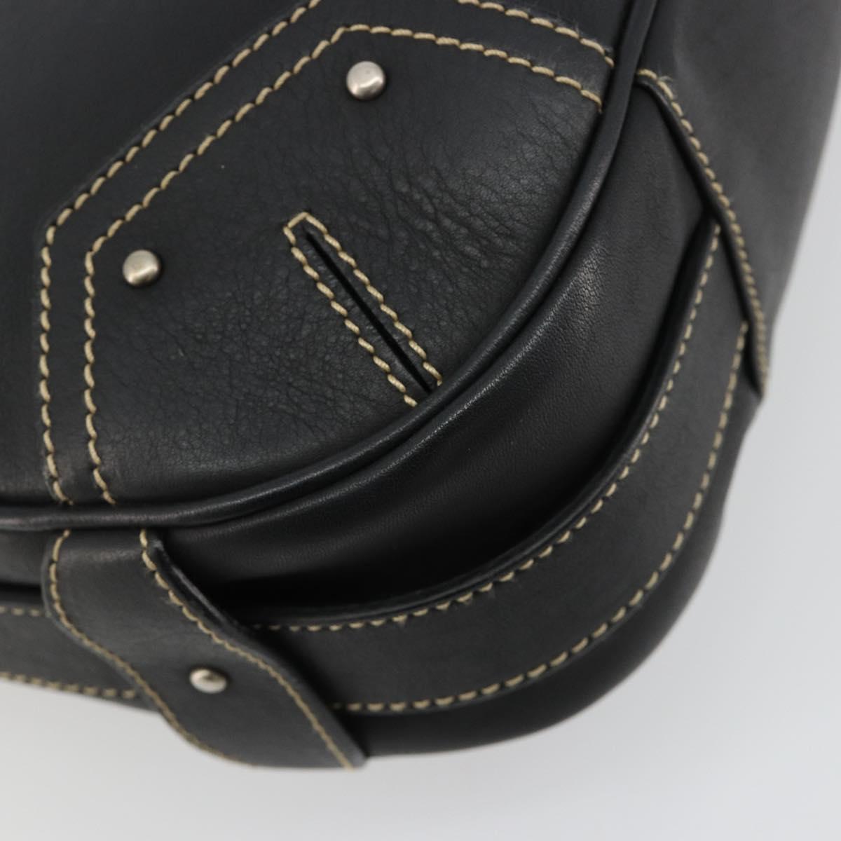 BALLY Shoulder Bag Leather Black Silver Auth 180860A