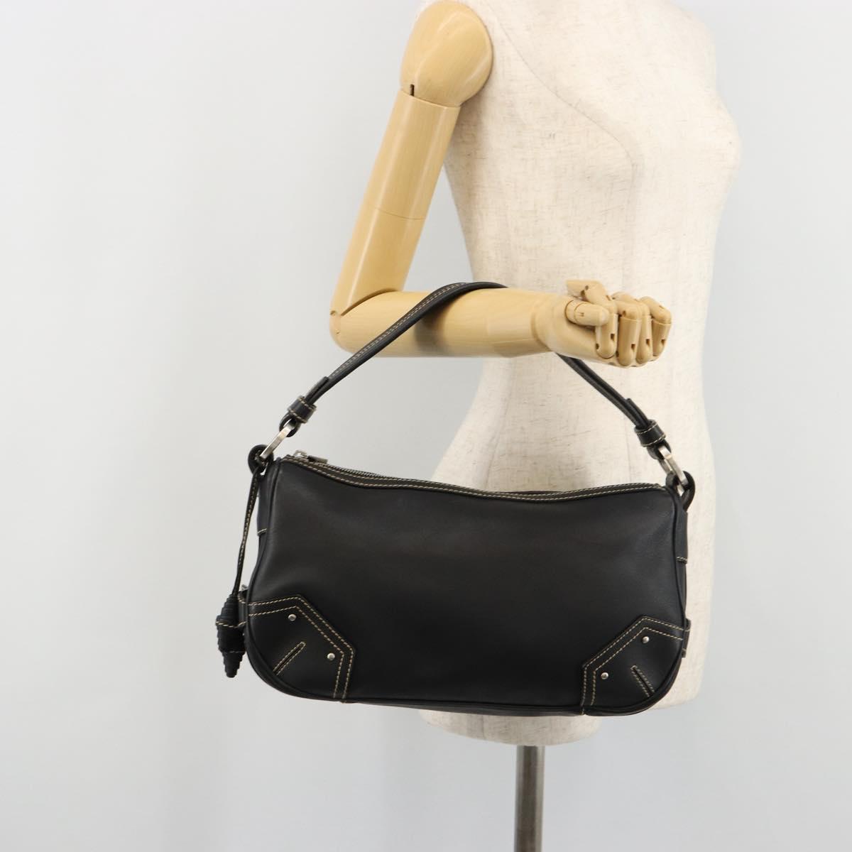 BALLY Shoulder Bag Leather Black Silver Auth 180860A