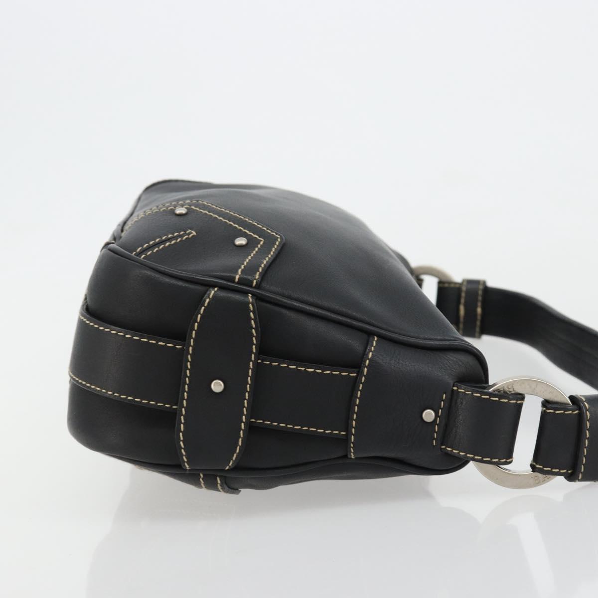 BALLY Shoulder Bag Leather Black Silver Auth 180860A