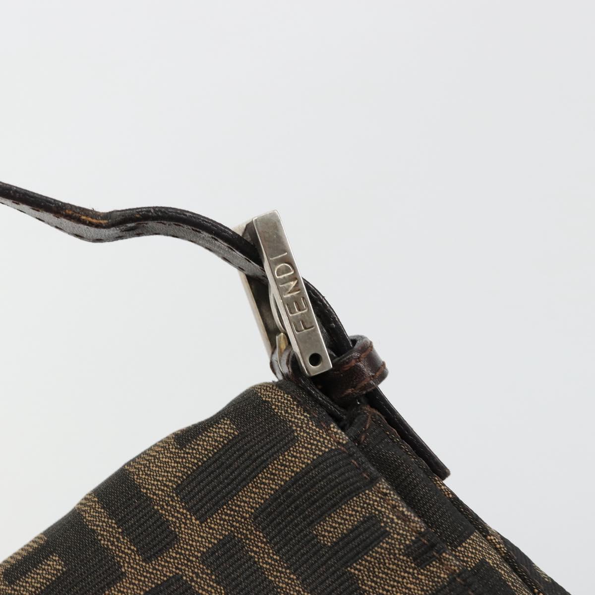 FENDI Zucca Canvas Mamma Baguette Shoulder Bag Brown Black Auth 180861A